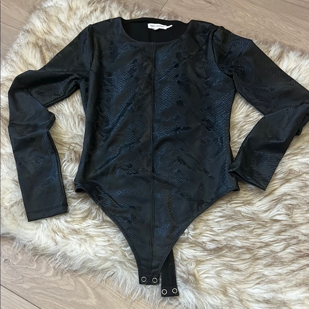 Good American Textured Black Bodysuit